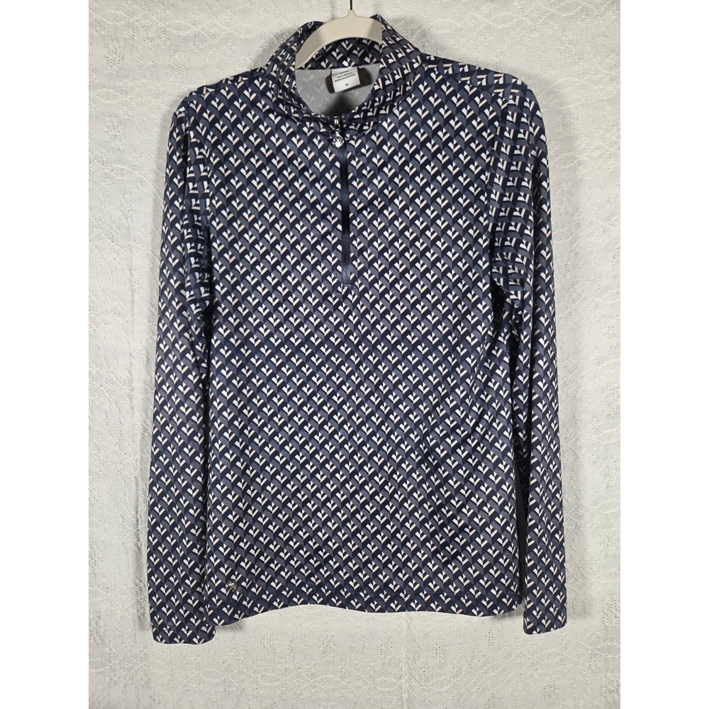 Daily Sports Womens Navy Geometric Quarter Zip Golf Gym Top Long Sleeve Size M